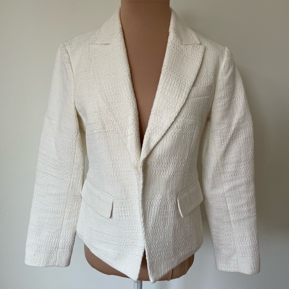 Theory Cotton Textured Brince Newdale Bonded Warm Ivory Blazer H0104108 EUC Sz 2 - Picture 3 of 12